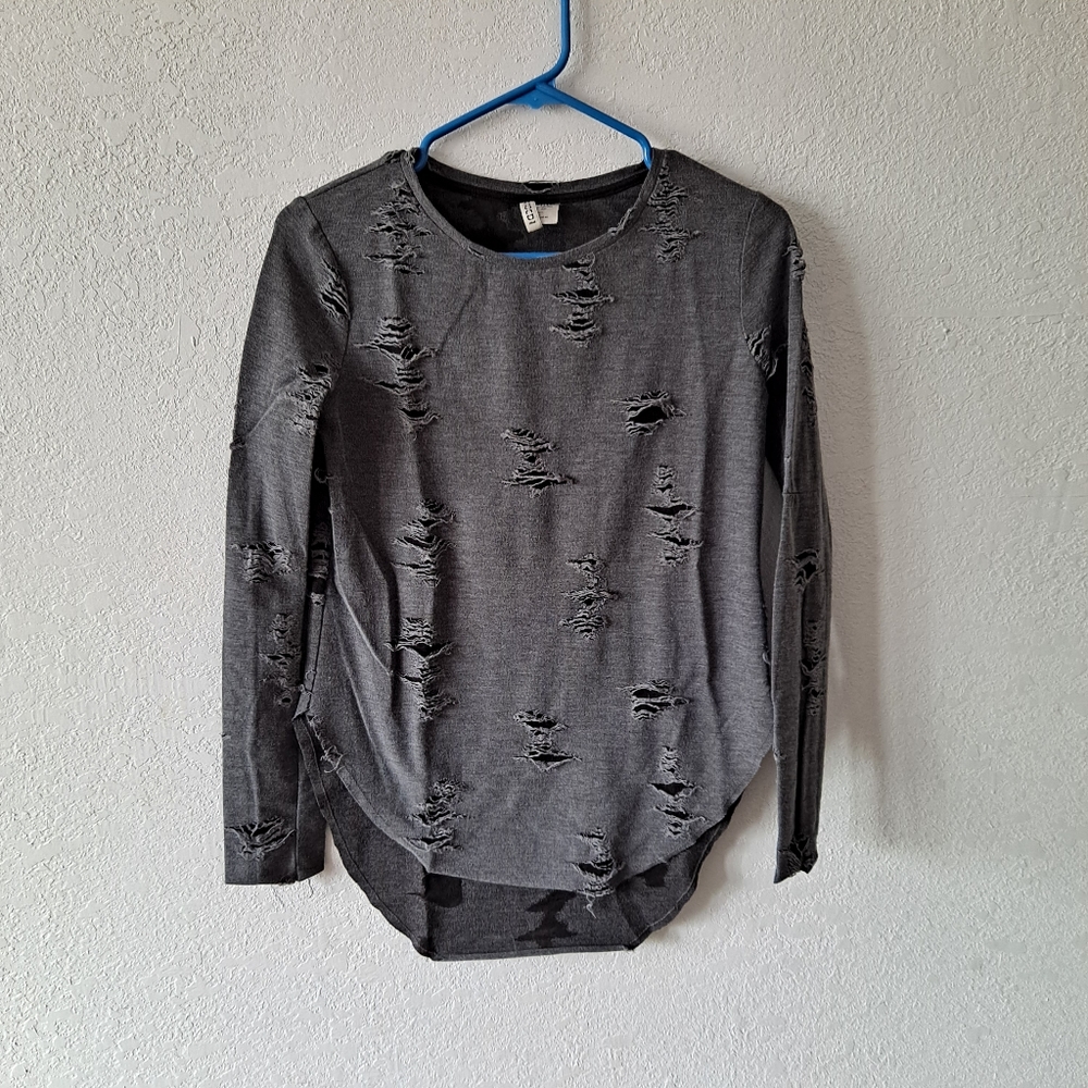 Distressed Gray Long Sleeve Shirt